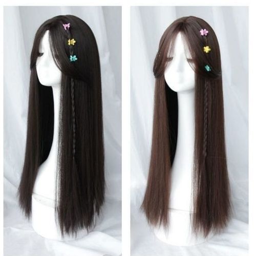 Wig for women with long hair, figure bangs, fluffy natural round face, medium length wig set for women with full head cos mid-parted long straight hair
