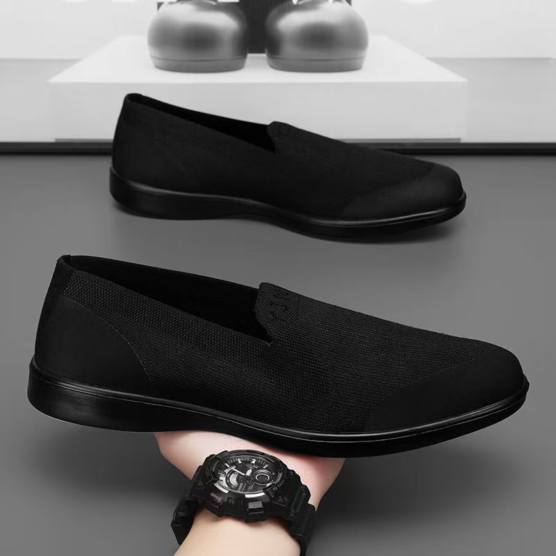 Zapatos de tela de estilo nuevo de verano, zapatos de lona tejidos voladores transpirables, zapatos de tela viejos de Beijing de color sólido de moda, zapatos de cuadros, zapatos de tela casuales para hombres
