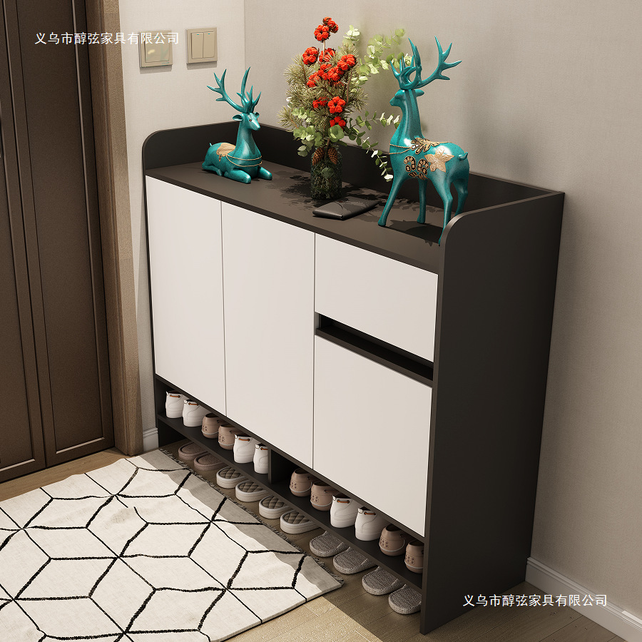 Solid Wood Shoe Cabinet Balcony 2025 Light Luxury Large Capacity Storage Cabinet Corridor Exterior Hallway Simple Doorway Shoe Cabinet Multi-Layer