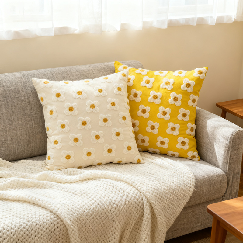 Fresh Daisy Flower Sofa Cushion Cover Ins Style Living Room Lumbar Pillow Sleeping Pillow Cushion Headboard Side Sleeping Home Decor