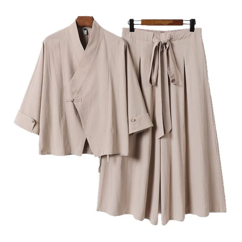 Летний костюм Тан из хлопка и льна, мужской костюм на пуговицах с рукавами три четверти, плюс толстый, тонкий китайский спортивный костюм для простых людей династии Хань