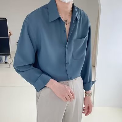 Casual Lightweight Mature Style Commute Simple Long-Sleeve Shirt for Men Autumn Youthful Loose Cool and Versatile Suit Shirt