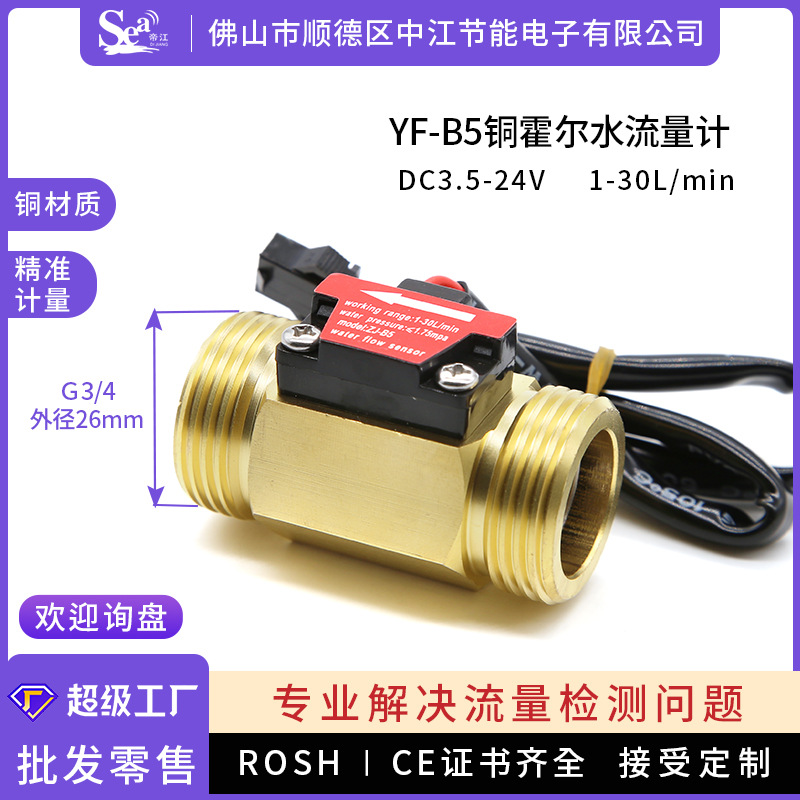 霍尔水流传感器6分黄铜热水器霍尔水流量计纯水机农田灌溉B5厂家