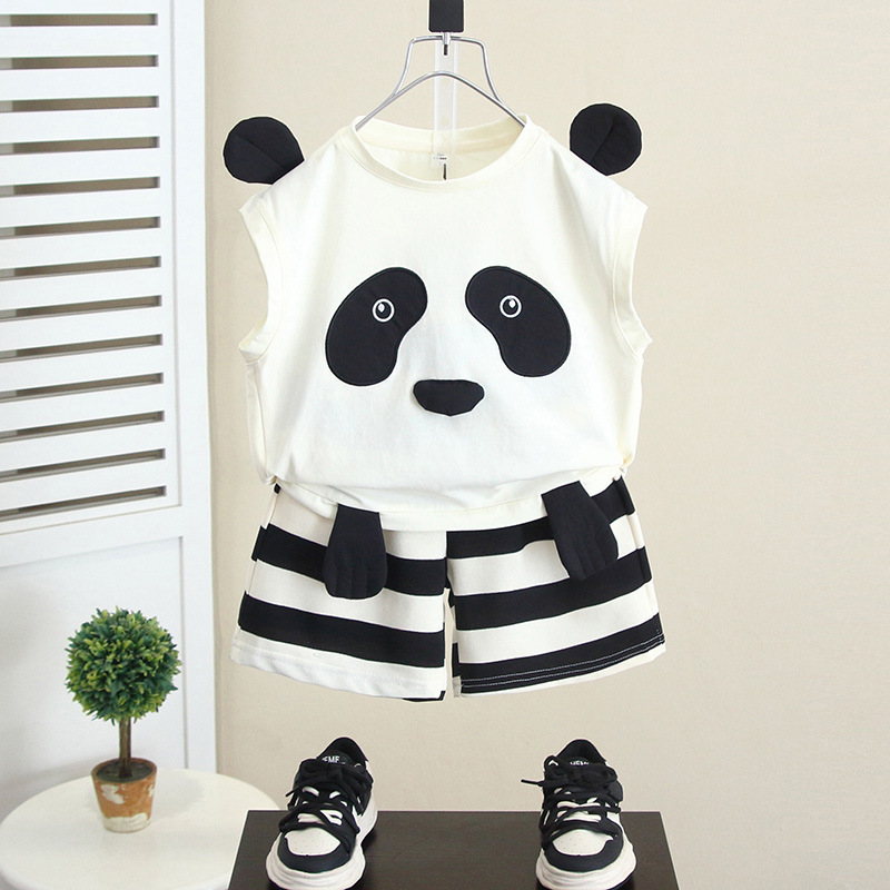 5607 Traje de verano para bebé Vestido de verano para niño Panda delgado sin mangas 2025 Nuevo chaleco de moda de verano para niños