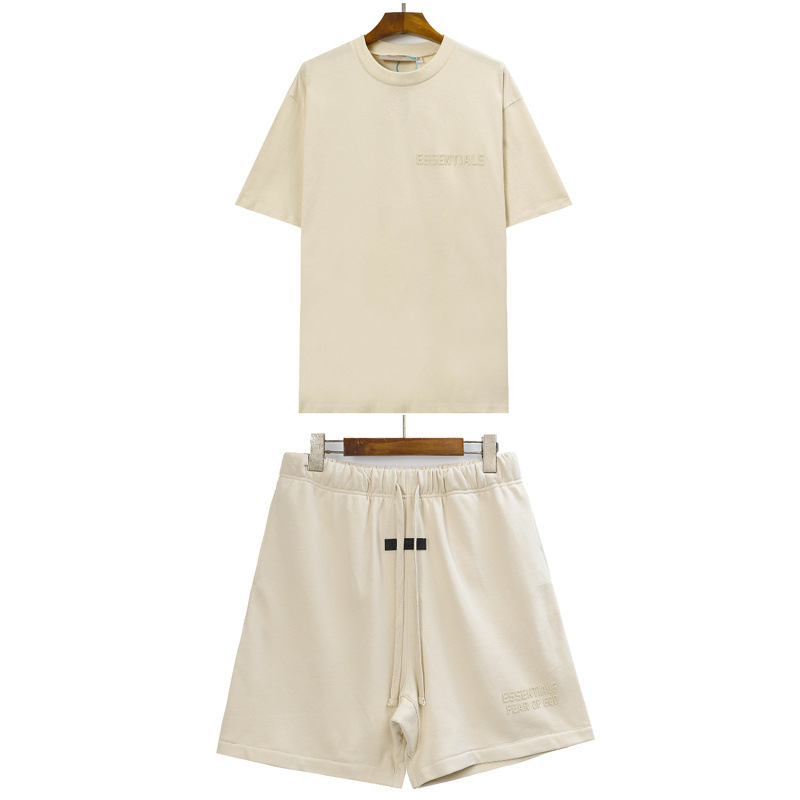 Traje FOG temporada 8 ESSENTIALS doble línea tridimensional carta flocado deportes pantalones cortos sueltos de manga corta