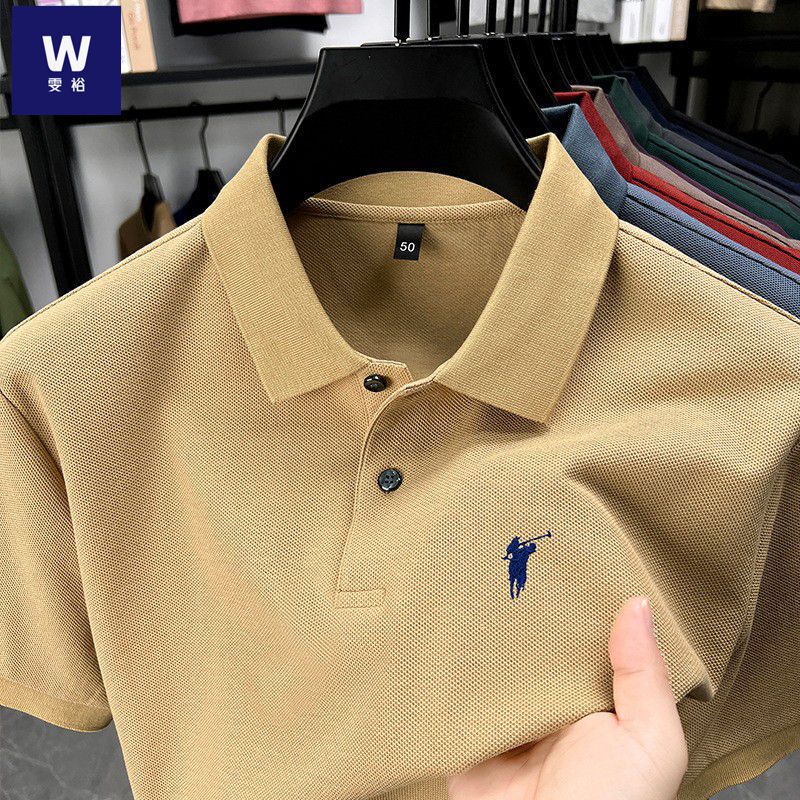 Outlet Discount 100% Pure Cotton Short-Sleeve Polo Shirt for Men, Summer Casual Solid Color Short-Sleeve T-Shirt for Men
