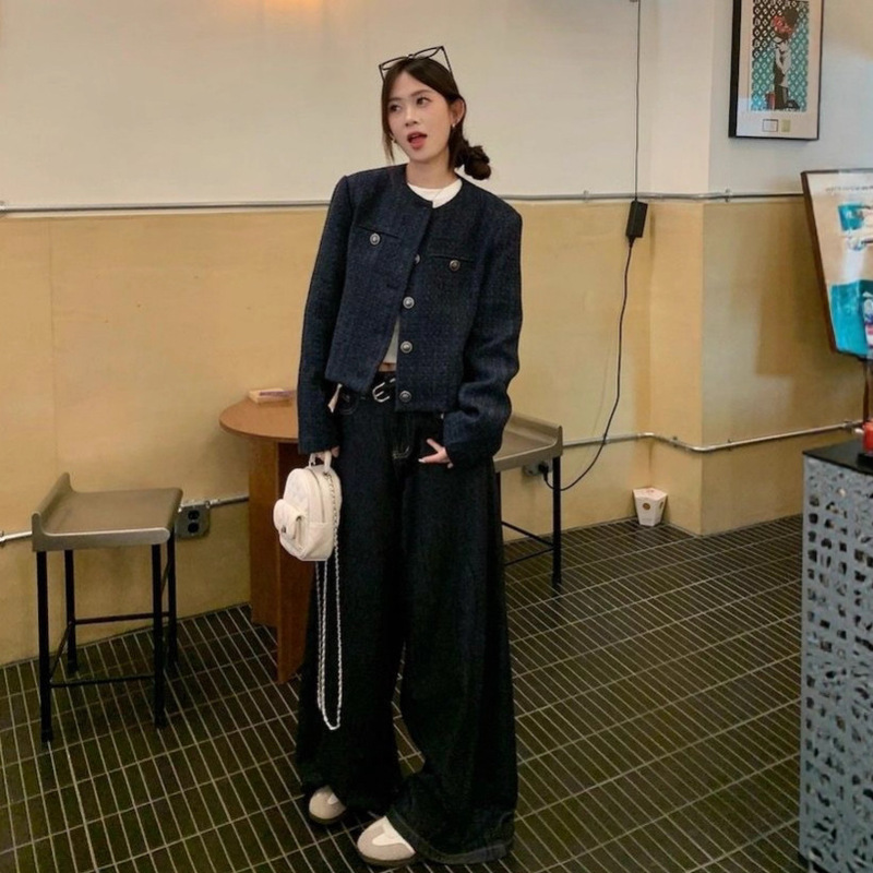 法式小香风外套女装秋季2025新款超火减龄休闲蓝色短款韩系上衣服|undefined
