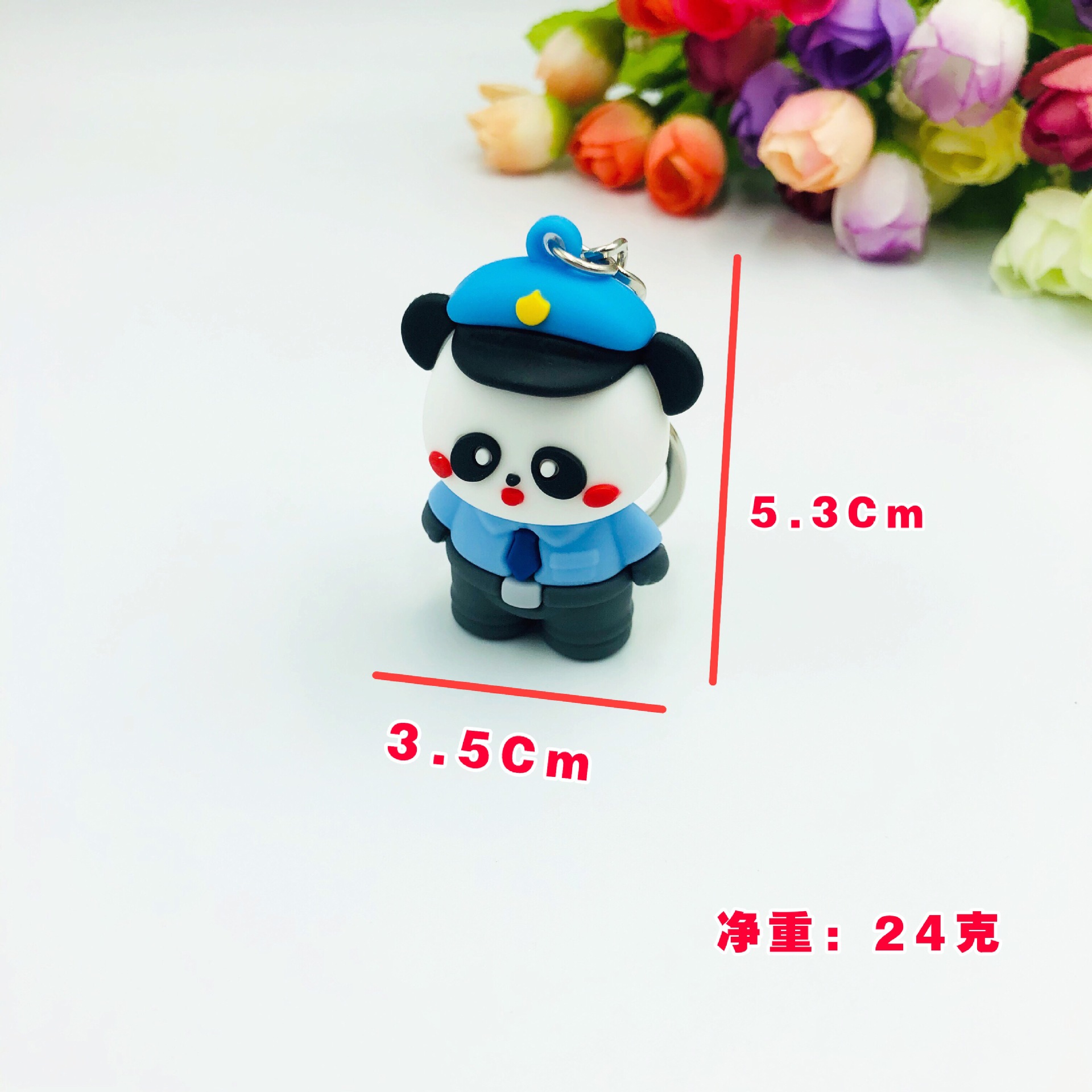 Lindo policía de dibujos animados Panda llavero muñeca mochila colgante llavero personalidad moda práctico pequeño regalo