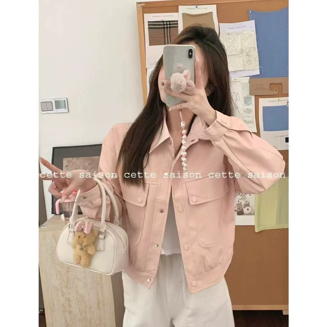 [Рекомендация нового стиля] Кожаная куртка женская, весна 2025, новый стиль, свободная повседневная кожаная куртка с воротником-поло, женская кожаная куртка высокого класса