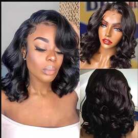 human hair wig欧美假发女短卷发中分波浪卷仿真化纤头套假发 wig