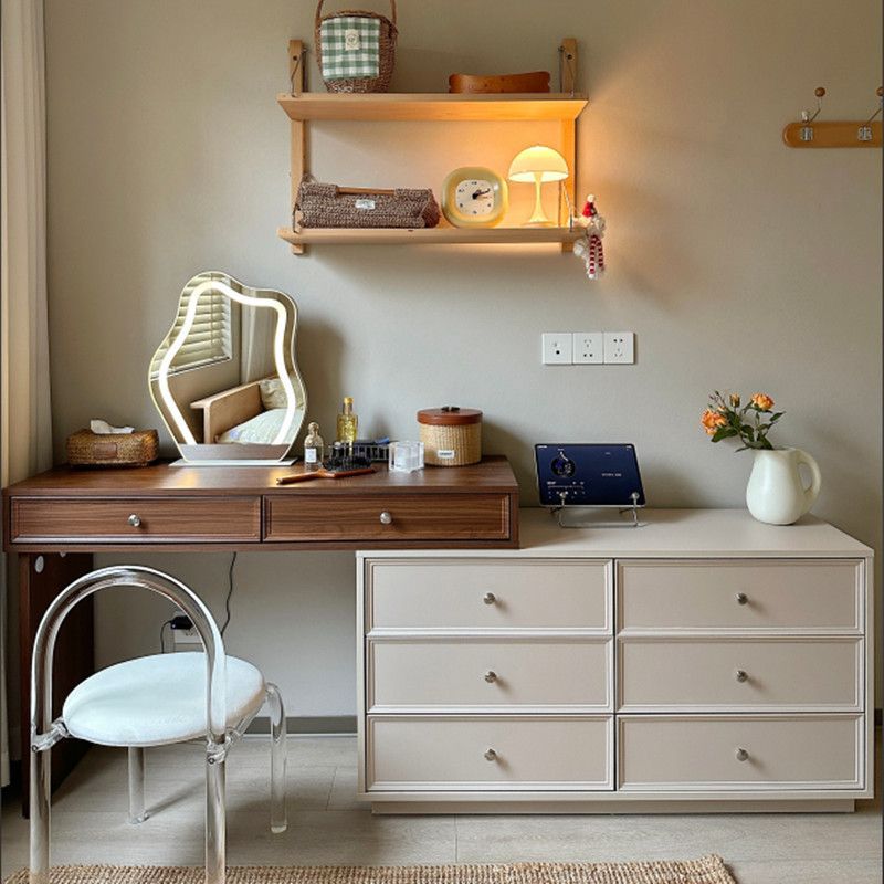 Solid Wood Milk Dressing Table Oil Style Mid-Century Style Walnut Song Style Retractable Small Bedroom Cupboard Integrated Dressing Table