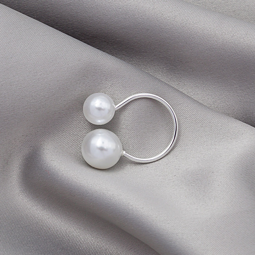 J588 Korean ring, large and small pearl open ring, minimalist exaggerated ring, double pearl ring, female