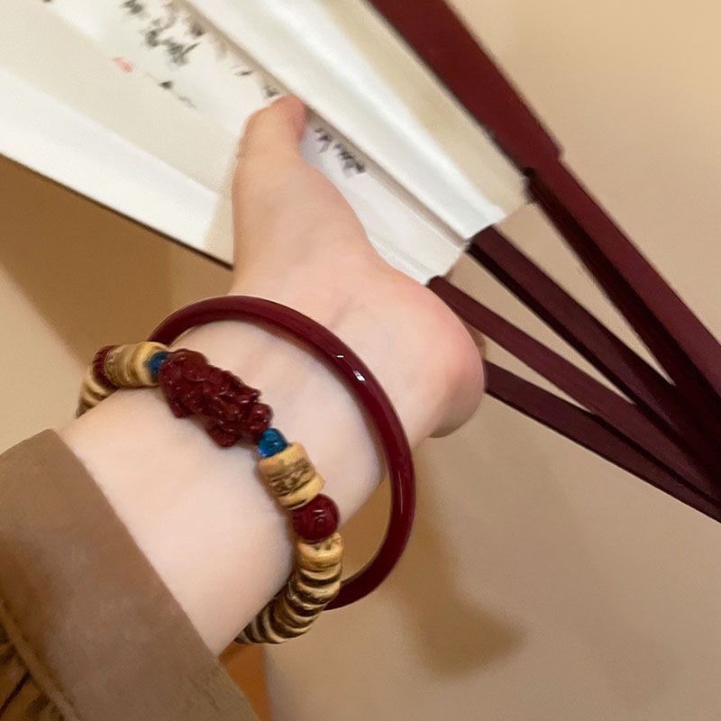 new chinese style coconut shell zhu hong beaded bracelet suit women‘s ins niche design retro temperament wild bracelet.