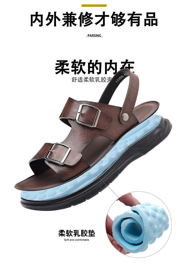 Dép sandal nam quai ngang hở ngón đế mềm hai kiểu mang, đi biển và dạo phố — CS2316 màu kaki, CS2316 màu nâu, CS2316 màu đen chi tiết 11