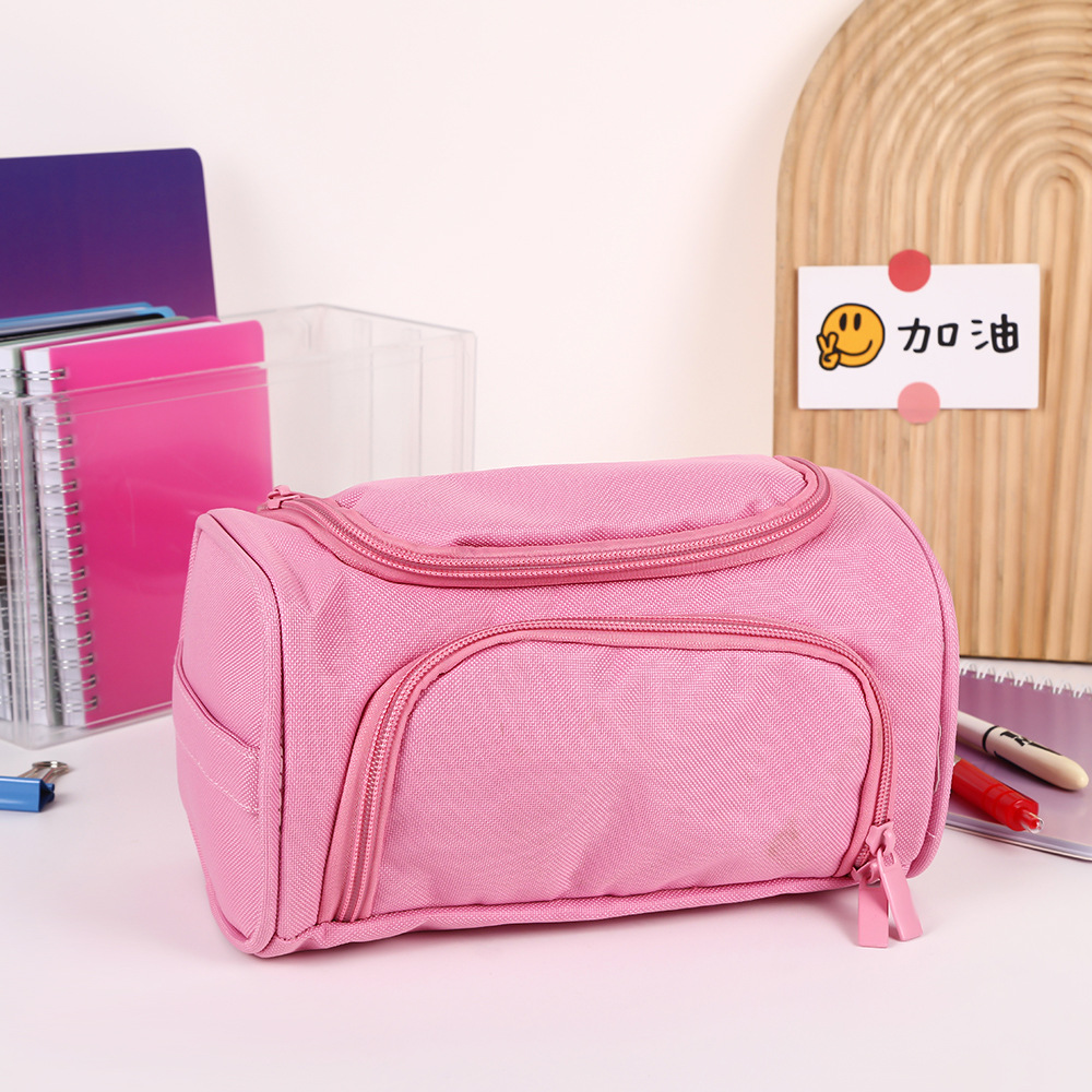 Estuche para lápices Oxford de doble capa de gran capacidad transfronterizo, bolsa de papelería de almacenamiento lateral multifuncional, bolsa de lápices simple para estudiantes portátiles