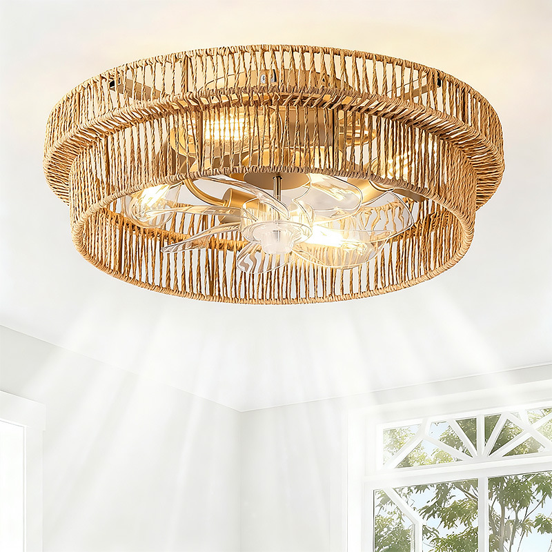 Cross-Border Supply of Rattan Fan Lamps, Rattan Weaving Art Ceiling Lamps, Restaurant Study Rooms, B&B Wabi-Sabi Style Lamps