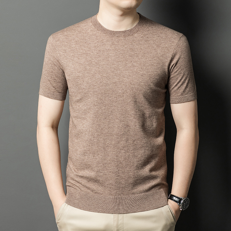 Ordos 100% cachemira pura, hombre de manga corta, suéter de lana de punto de cuello medio alto, suéter de manga media gruesa