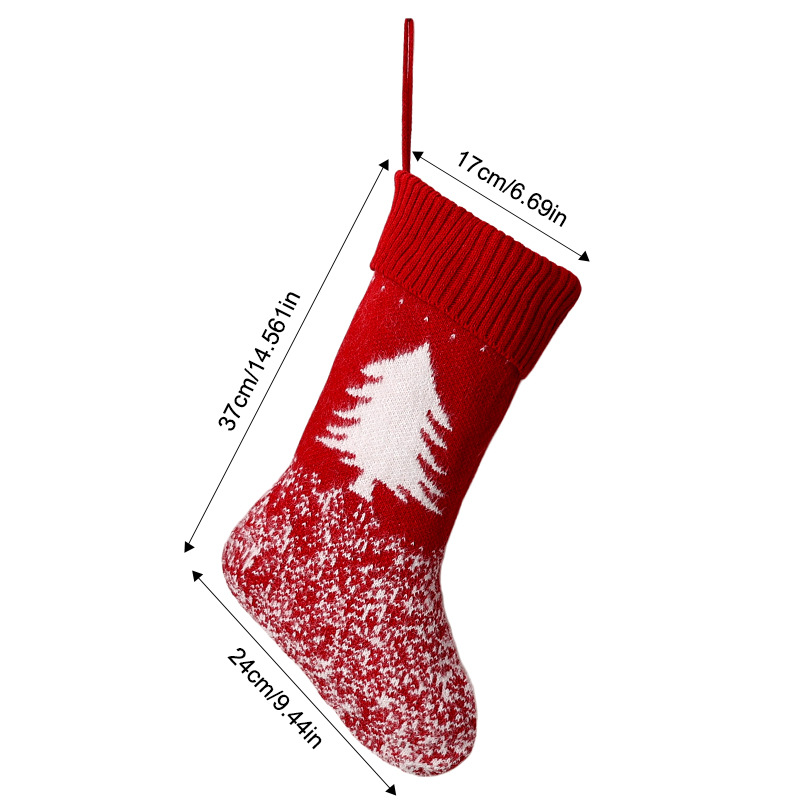 Red and white wool knitted Christmas stockings Christmas tree