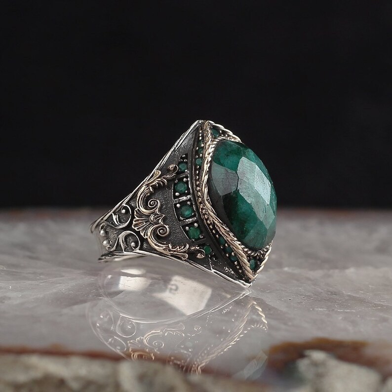 Herrenring Viea Cross-Border Neuware Europäischer Stil Retro Zweifarbiger Herrenring aus schwarzem Achat für den Außenhandel_voghion.com