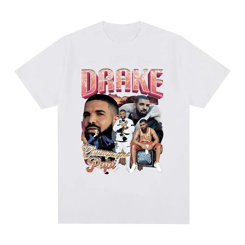 Hip-Hop Drake Singer Tt Fashion Street Champagne Pattern Short-Sleeve Papi Wear Suitable Rap Shirt Retro Shirt