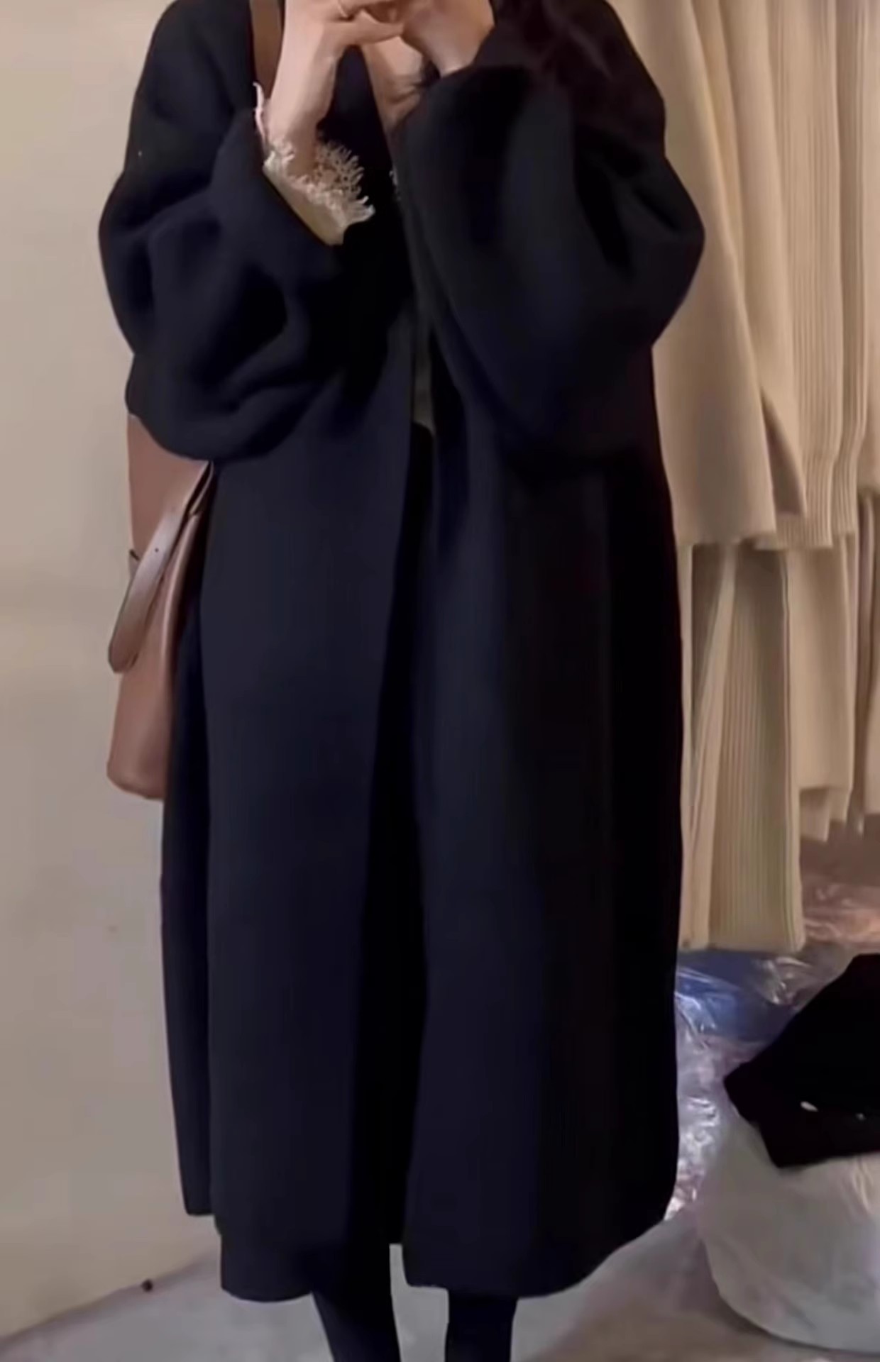 Retro Langer Cardigan Pullover Damen Oversize Strickmantel Weicher Loose Fit V-Ausschnitt Offener Frontmantel_voghion.com