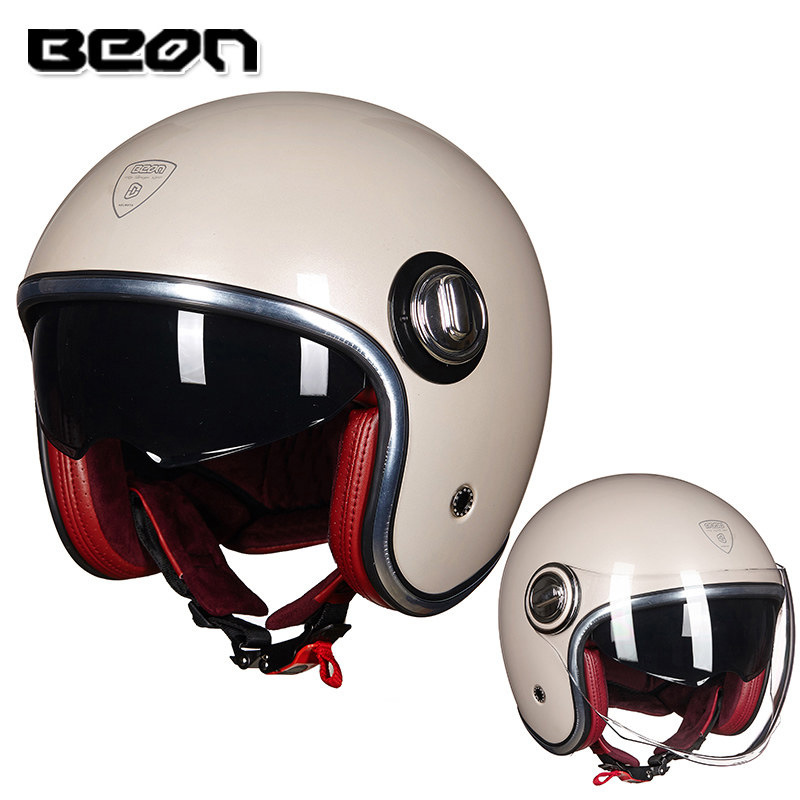 BEON casco vintage de los hombres y las mujeres de cuatro estaciones de la motocicleta Harley medio casco lente doble coche eléctrico casco verano protección solar