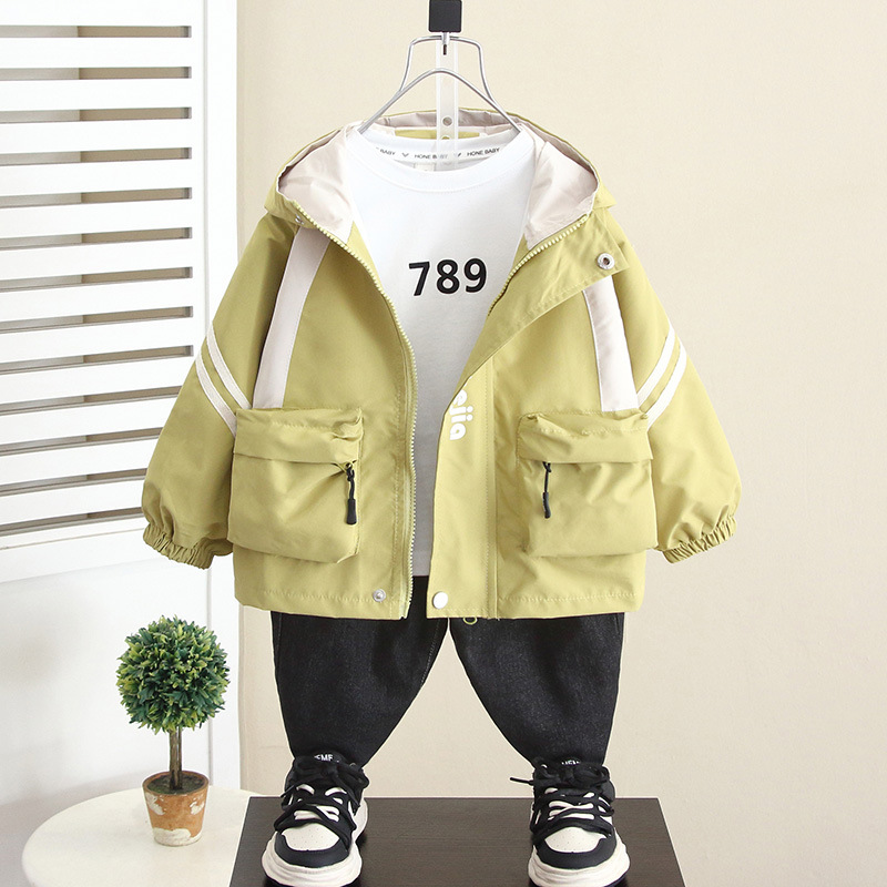 5973 Chaqueta con capucha para niños 2025 otoño nuevo estilo chaqueta de bebé para niños guapos chaqueta de primavera y otoño para niños