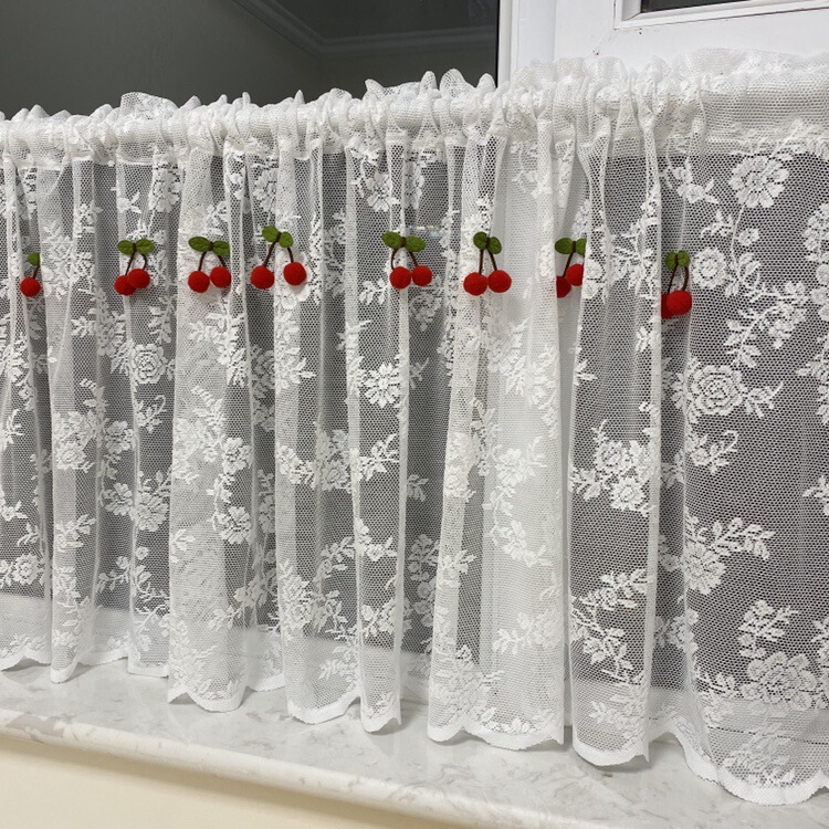 Factory Direct Sales Platform White Dreamy Lace Short Curtain Cabinet Dustproof Decorative Curtain Small Window Curtain Dropshipping