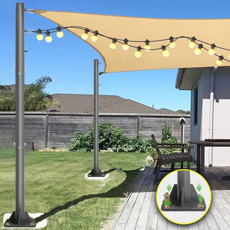 Solar Street Light with Sunshade Sail Pole, Courtyard Light with Separate Light Pole, 3m Hooks, Space-Saving Villa Pole, Ultra-Bright