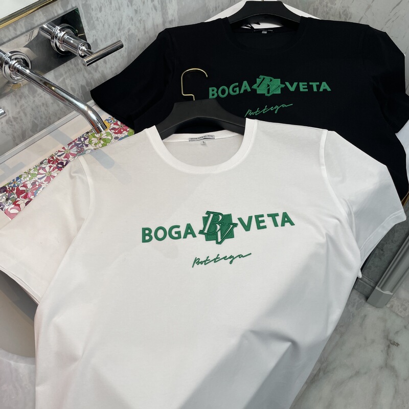 European Men's Short-Sleeve T-Shirt with Bv Letter Pattern, High-End Trendy Brand, Light Luxury, Stylish White Mercerized Cotton T-Shirt