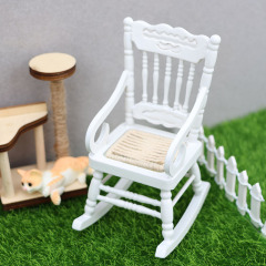 1:12人形屋dollhouseミニ家具モデル食遊び白い編みロッキングチェア手すり付き椅子