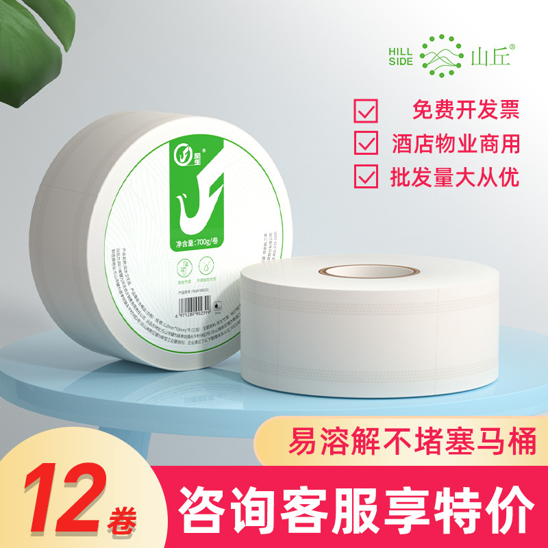 商用大盘纸12卷珍宝纸宾馆酒店物业厕用卫生纸批发大卷纸独立700g|ru