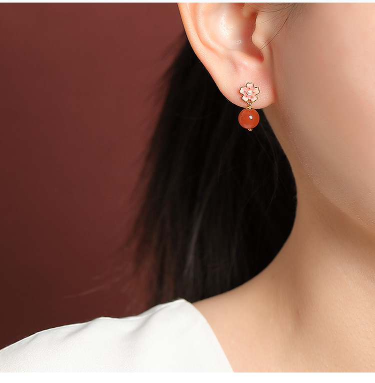 Bông tai bạc S925 mạ vàng đính đá thủy ngọc mật ong hình giọt nước — Mật ong sáp chi tiết 10