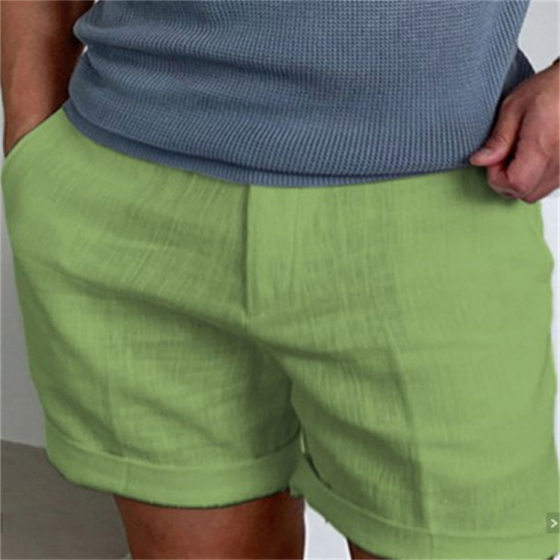Men's Linen Slant Pocket Solid Color Plaid Breathable Sports Outdoor Daily Shorts