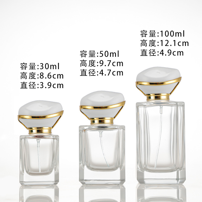 Botella de perfume puntual, material blanco de cristal transparente, botella de embalaje cosmético de vidrio, botella de relleno de perfume en aerosol de bayoneta, botella vacía