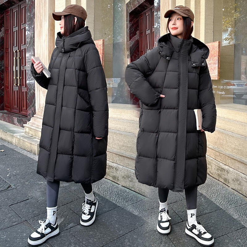 俄罗斯大码冬季加厚长款过膝宽松版棉服时尚新款保暖女连帽外套|undefined