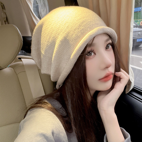 Korean style warm curled pullover girls drawstring lazy wind pile hat women autumn and winter fashion new cold hat
