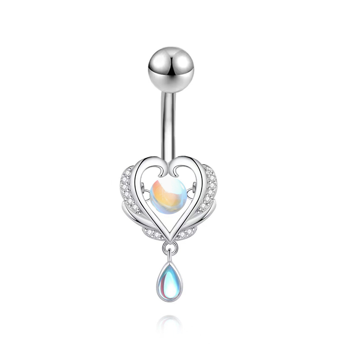 Piercing all'ombelico con pietra occhio di gatto super scintillante, intarsiato a mano e a forma di stella e luna, direttamente dalla fabbrica_voghion.com