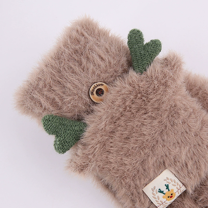 knitted gloves, demi-season cute keep warm set for students, fingerless