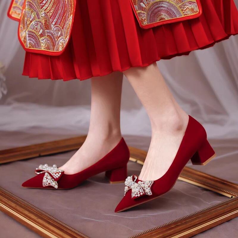 2024 New Style Chunky High Heels, Large Size Wedding Shoes, Bridal Shoes, Dual-Purpose Shoes for Traditional Chinese Attire, Bridesmaid Shoes, Comfortable Low Heels, Versatile 2024 New Style Chunky High Heels, Large Size Wedding Shoes, Bridal Shoes, Dual-Purpose Shoes for Traditional Chinese Attire, Bridesmaid Shoes, Comfortable Low Heels, Versatile