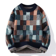 冬季男士毛衣新款休闲圆领宽松针织衫加厚潮流青少年保暖帅气格子