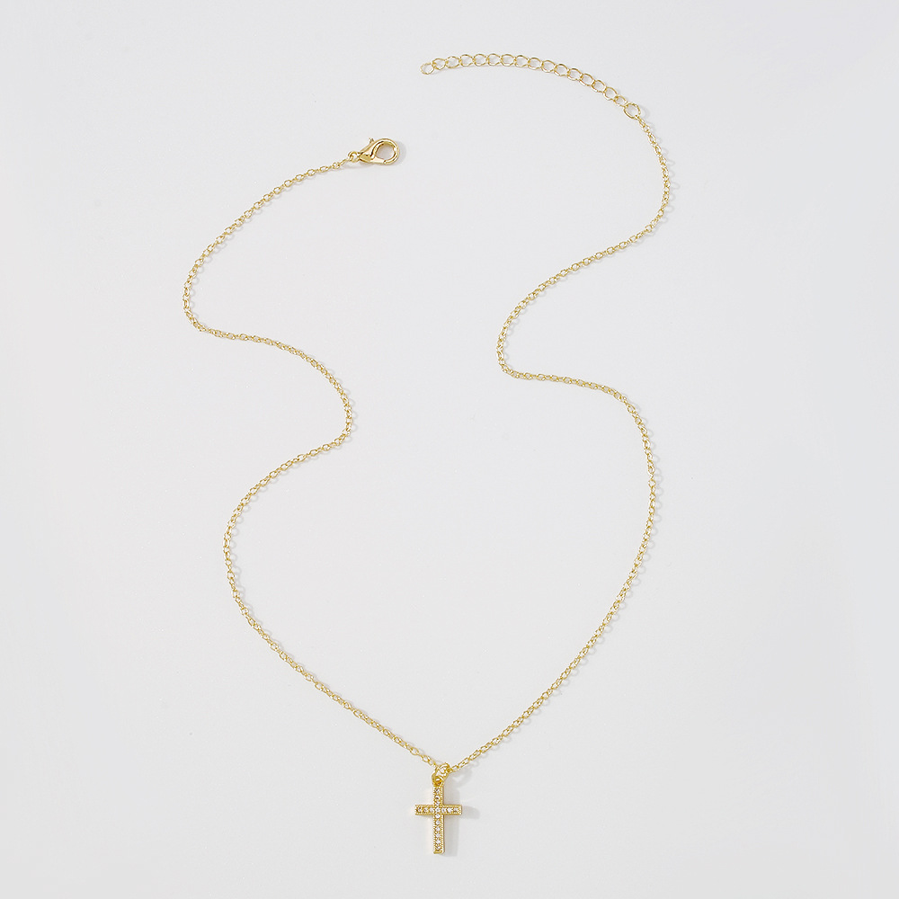fashion simple cross heart brass inlaid color zircon necklace wholesale