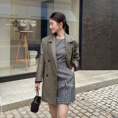 LS 极简时尚翻领皮衣外套女 广州十三行2025早秋新品女装61153#