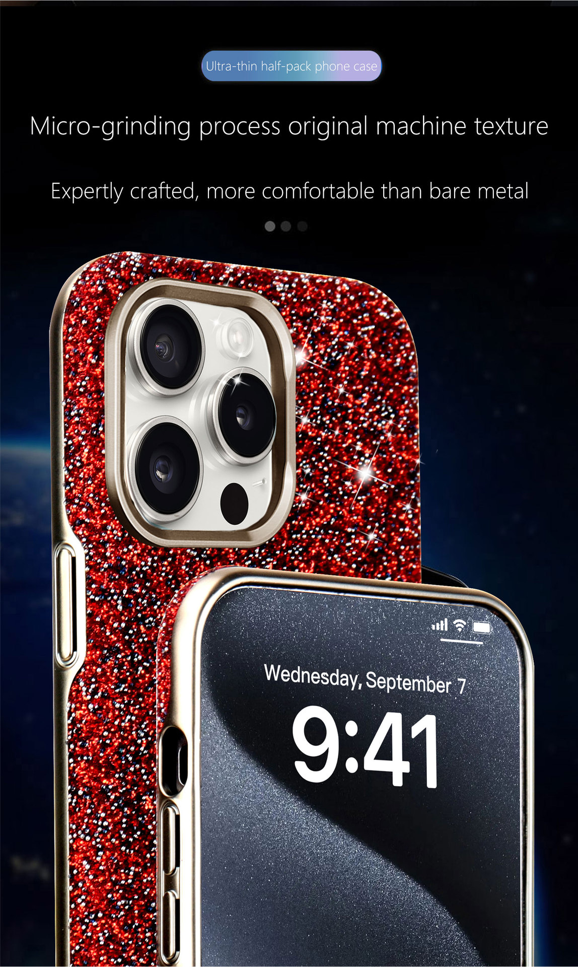 Ốp lưng iPhone 16 Pro Max từ tính chống rơi, viền dày bảo vệ toàn diện, thiết kế sang trọng hồng long lanh — Nhãn lộn lấp lánh màu đen có tích hợp hút từ tính, Nhãn lộ màu xám lấp lánh có tích hợp hút từ tính, Nhãn lộ màu xanh lấp lánh với lực hút từ tính tích hợp, Nhãn lộ màu đỏ lấp lánh với lực hút từ tính tích hợp chi tiết 8