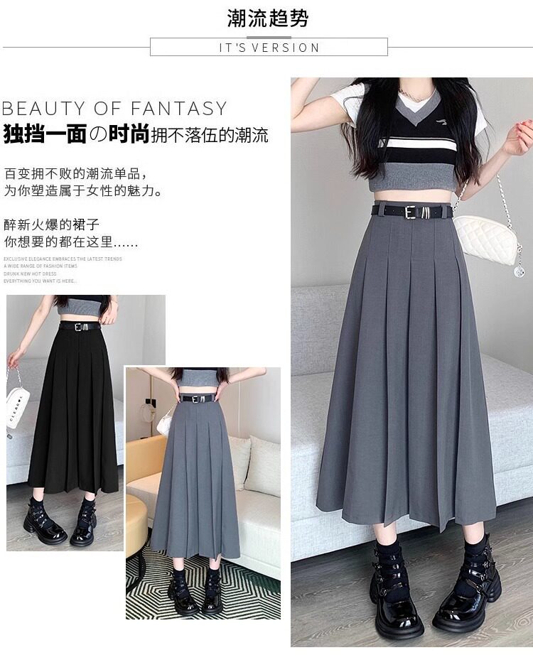 Chân váy vest nữ cạp cao dáng chữ A xếp ly dài vừa — Màu xám, Màu đen chi tiết 3