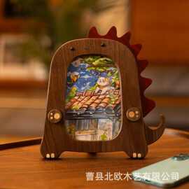 木质恐龙造型儿童相框卡通桌面创意动物宝宝照片框伴手礼桌面摆件