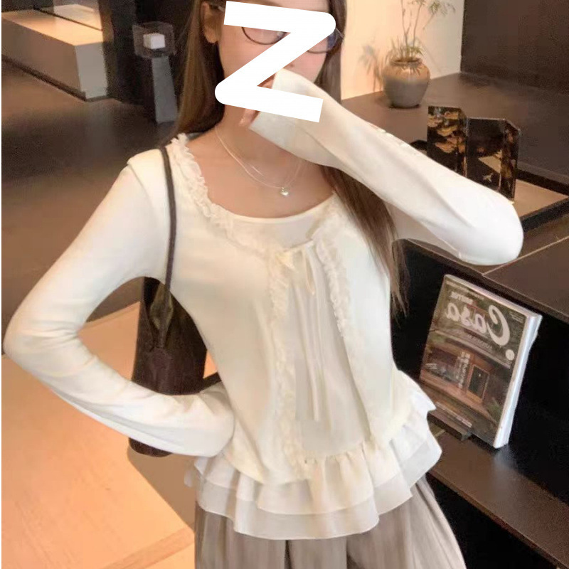 Korean-style early autumn super stylish ruffle hem top for women, new autumn base layer shirt with a unique design Korean-style early autumn super stylish ruffle hem top for women, new autumn base layer shirt with a unique design