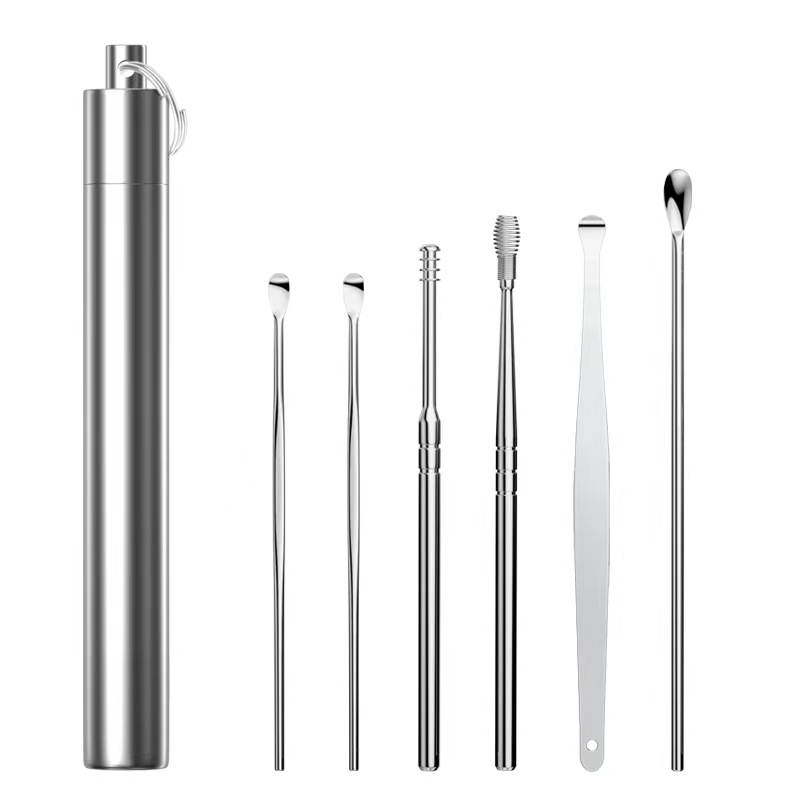 Juego de limpiadores de oídos portátiles en existencia, juego de 6 piezas, limpiadores de oídos con resorte en espiral para el hogar, herramientas para limpiar los oídos.