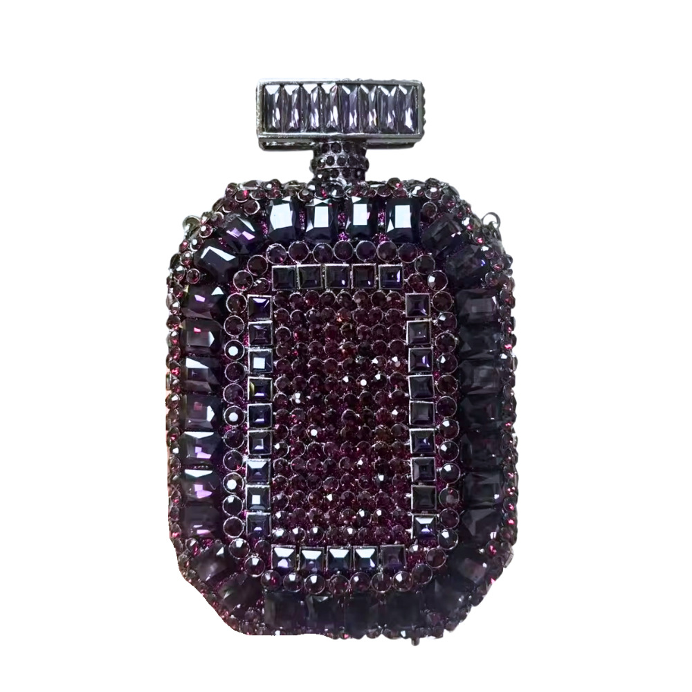 Bolsa de embrague transfronteriza nueva botella de perfume con diamantes bolsas de cena europeas y estadounidenses con diamantes huecos llenos bolsas de mano duras para mujeres