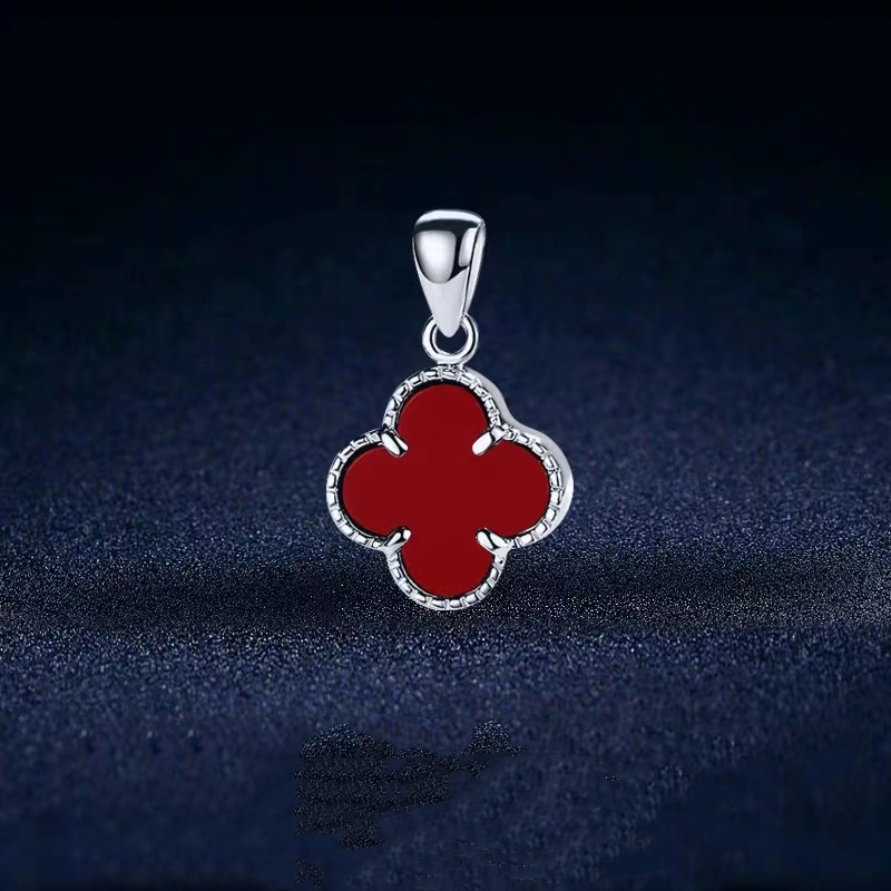 체인 없는 화이트 골드 펜던트 [레드 스톤]